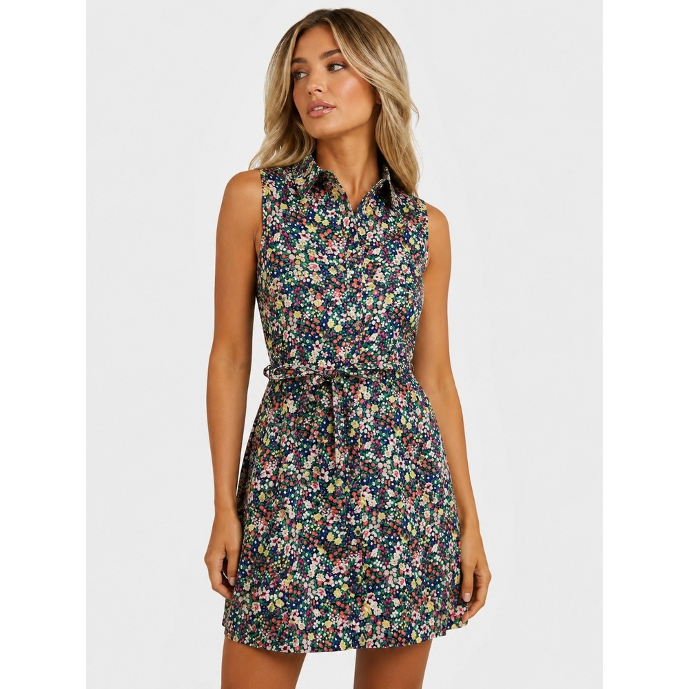 Tommy Hilfiger Floral 100% Cotton Sleeveless Button Front Shirt Dress 8 P M